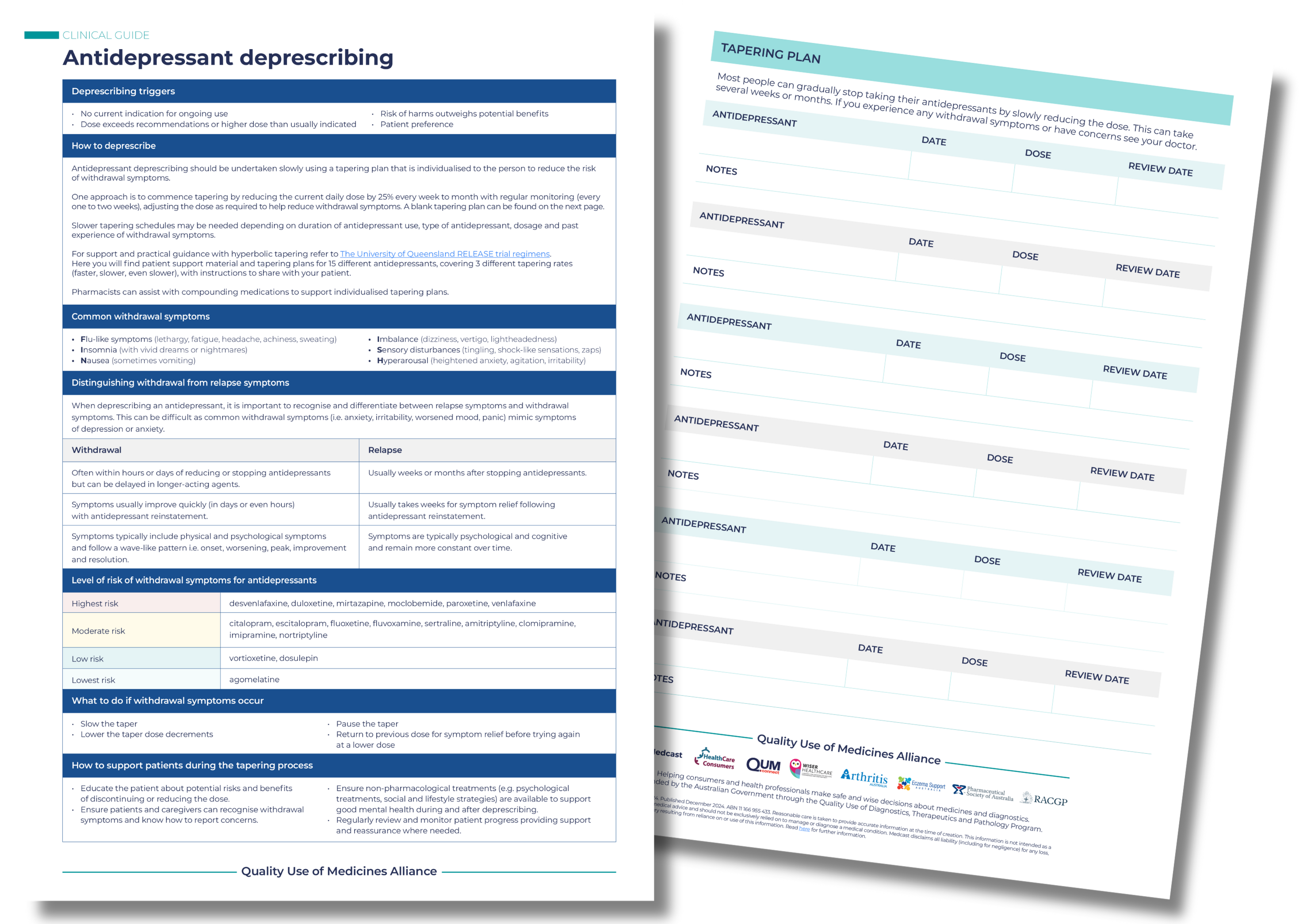 QHub antidepressants deprescribing clinical guide snapshot